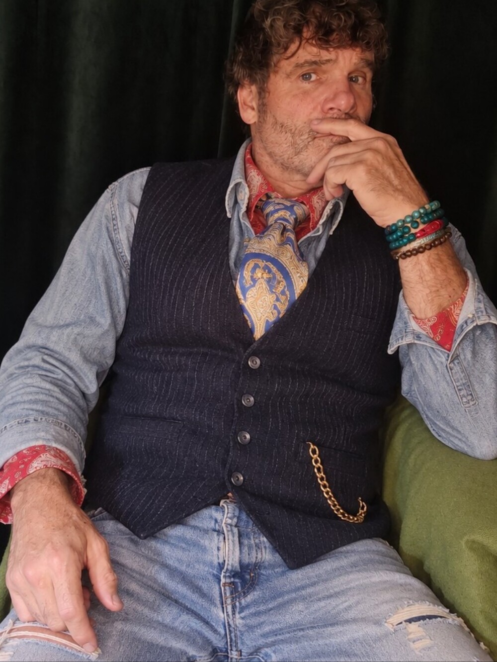 Men's Navy Pinstripe Vest - Classic Waistcoat
